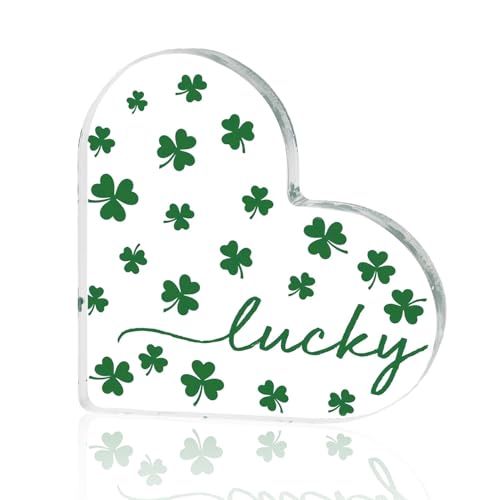 Smile St. Patrick's Day Acrylic Decor - Heart-Shaped Lucky Four-Leaf Clover Tabletop Sign - Irish Holiday Home Mantel Shelf Decoration Gift - style: Four Leaf