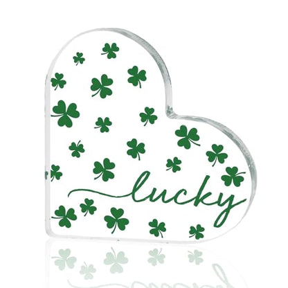 Smile St. Patrick's Day Acrylic Decor - Heart-Shaped Lucky Four-Leaf Clover Tabletop Sign - Irish Holiday Home Mantel Shelf Decoration Gift - style: Four Leaf