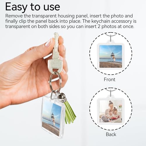 20 Set Acrylic Photo Keychain-Clear Picture Frame Keychain with Tassels - style: Square