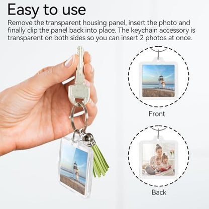 20 Set Acrylic Photo Keychain-Clear Picture Frame Keychain with Tassels - style: Square