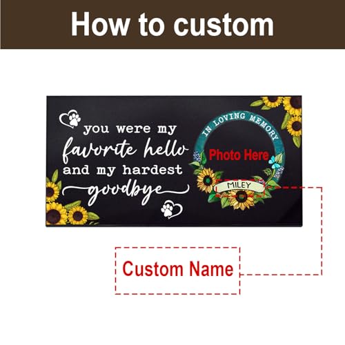 Personalized Pet Memorial Stone with Picture, Sunflower Design | Custom Granite Dog Tombstone Garden Plaque, Loss of Dog Cat Bereavement Sympathy Gift, 1cm Thick Weatherproof Grave Marker - color: 010