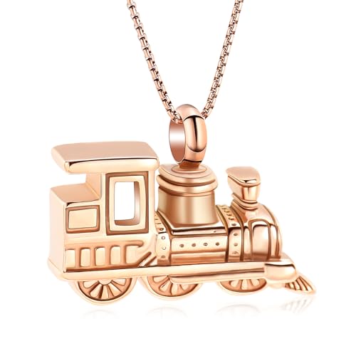 Oinsi Stainless Steel Mini Train Cremation Jewelry For Ashes Memorial Urn Necklace Keepsake Urn Pendant For Loved Ones - color: Rose Gold