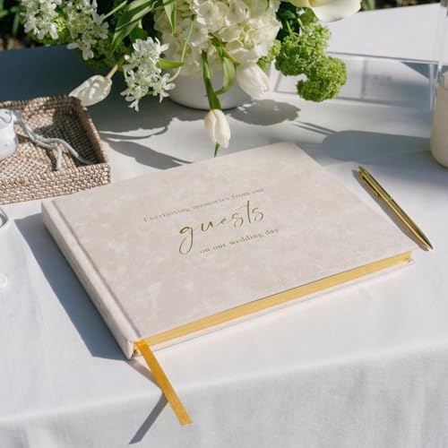 Beautiful Wedding Guest Book for Your Wedding Reception - Velvet Guestbook - color: Beige