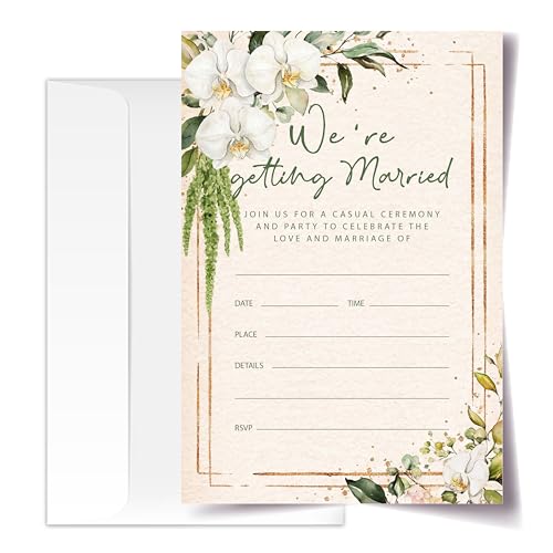 Floral Wedding Invitation Cards with Envelopes, 20 Sets Orchid Wedding Invites, Eucalyptus Greenery Bridal Shower Engagement Announcement 4x6 Inch We're Getting Married Invitations (220) - color: Orchid