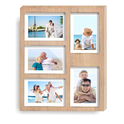 Collage Picture Frame Beige Wood 4x6 5-Opening 1 Pack - color: Beige, size: 5 4X6