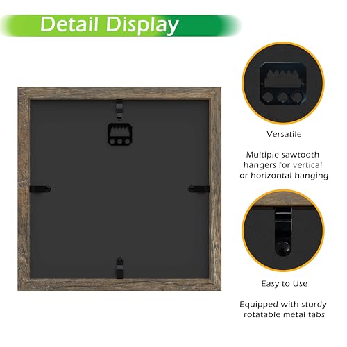 FrameWorks 8x8 Driftwood Wooden Shadow Box Frame – Soft Felt Back, Tempered Glass, and Included Elegant White Ball Push Pins - color: Brown, size: 8"x8"