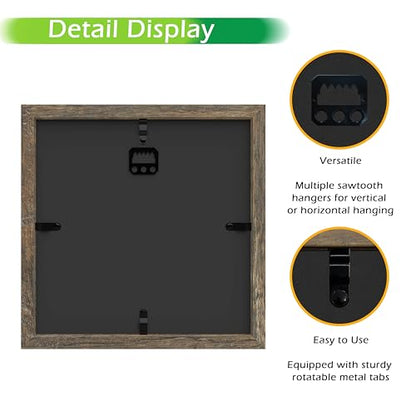 FrameWorks 8x8 Driftwood Wooden Shadow Box Frame – Soft Felt Back, Tempered Glass, and Included Elegant White Ball Push Pins - color: Brown, size: 8"x8"