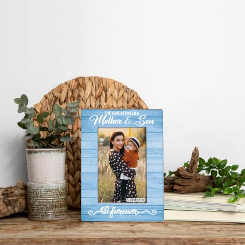 Mother Gift from Son, The Love Between A Mother & Son is Forever Photo Frame, Holds 4 x 6 Inch Photos, Farmhouse Wooden Picture Frames Gifts, Mother's Day Gifts A2 - color: BlueA
