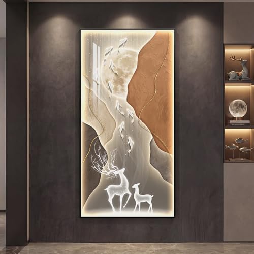 Large Vertical Framed LED Modern Luxury Moon Wall Art for Hallway, 30x60 In - color: Warm-A