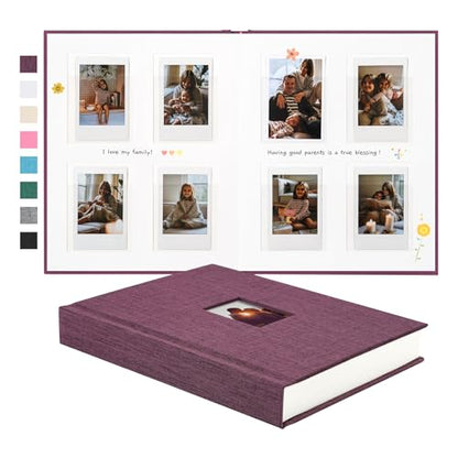 Instax Mini Photo Album with Writing Space, 112 Pockets, Purple | Compatible with 2x3 inch & Polaroid Pictures, Recessed Clear Pockets, Wedding Guest Book and Family Memories - color: Purple, size: 112 Pockets
