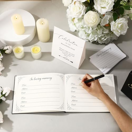 Engrowtic 64 Pcs Guest Book Set Funeral Guest Book Memorial Service, Black - color: Black
