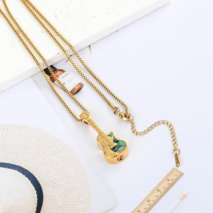 XSMZB Guitar Urn Necklace for Ashes for Women Men Abalone Shell Cremation Jewelry Human Pet Ashes Keepsake Pendant for Guitar Players - color: Gold