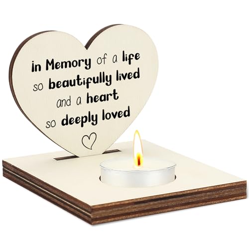 in Memory of a Life So Beautifully Lived Wooden Candle Holder, Heart Tea Light Stand with Sympathy Quote, Memorial Bereavement Gift for Loss of Loved One, Memory Remembrance Home Décor, CCA748 - color: Beige - Remembering a Wonderful Life