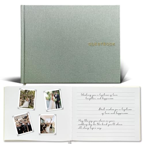 Wedding Guest Book – Guest Book for Receptions, Baby Showers & Celebrations | Sage Green Linen Hardcover, Polaroid Guest Book with 100 Half Blank and Lined Pages for Signatures and Photos - color: A Sage Green