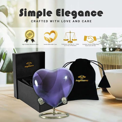 Heart Urn with Stand & Box Keepsake Urn for Human Ashes Mini Cremation Urn for Men & Women (Purple) - color: Purple