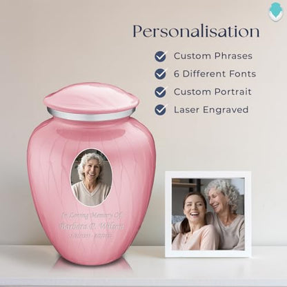 Geturns Embrace Adult Personalized Picture Cremation Urns for Human Ashes I Large Photo Pearl Light Pink Funeral Urn for Men and Women I 200 lbs - color: Pearl Pink