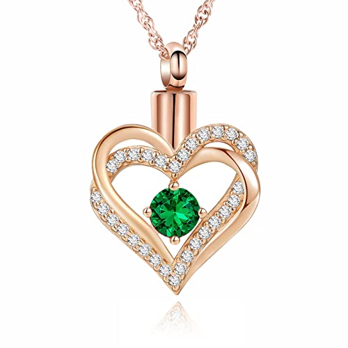 shajwo Cremation Jewelry Heart Urn Necklace for Ashes of Loved One - color: Rose Gold-Green