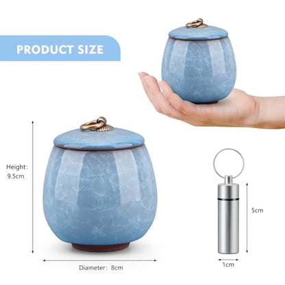 Mini Pet Urn, Small Pet Memorial Urn Handmade Ceramic Pet Urn Suitable for Home or Office Urn with Delicate Box - Blue (Blue)