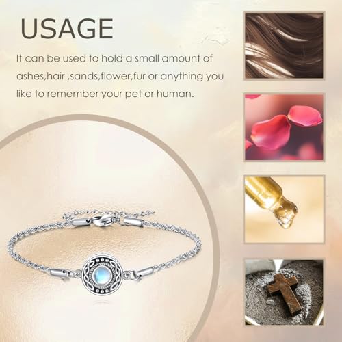 Celtic Knot Urn Bracelet for Ashes Stelring Silver Moonstone Cremation Keepsake Jewelry Gift for Women