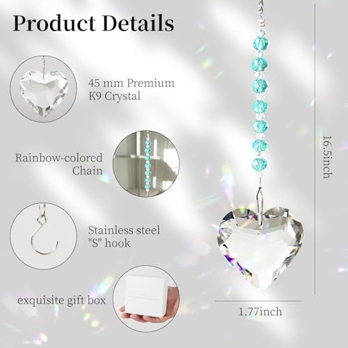 Hegelda Blue Birthday Gifts for Women Friendship Crystals Suncacther | Christmas Stocking Stuffer Mothers Day Gifts for Friends Coworkers Her Wife Mom Daughter Sister Aunt Heart - color: Light Blue