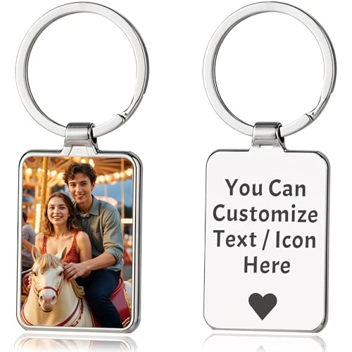 Personalized Custom Keychain with Picture - Turnable Double Sided Colorful Photo Key chains Memorial Gifts for Family Lover - color: Tw - Rectangle - Silver