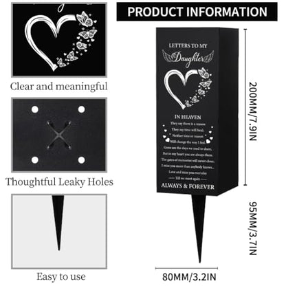 WEBEEDY Letters to My Daughter Grave Vase Happy Heavenly Birthday Metal Cemetery Vases with Spike, Heart Butterflies Wings Memorial Vases, Memorial Gifts for Loss of Gaughter, 1pc, 3.1x7.9 Inch - color: A Letter to My Daughter