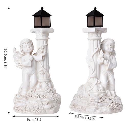 Angel Statues with Solar Lights, Outdoor Solar Angel Garden Statue with Roma Pillar, Resin Angel Ornament for Garden Decor Yard Wedding Home Decor Christian Religious Gift