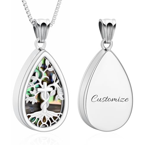 XSMZB Tree of Life Teardrop Cremation Jewelry for Human Pet Ashes Cross Urn Necklace for Ashes of Loved One Keepsake Pendant - color: Customize
