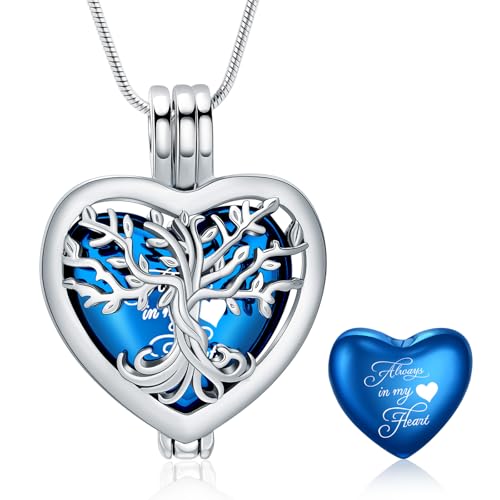 Cremation Jewelry Tree of Life Heart Urn Necklace for Human Ashes for Women Men Always in My Heart Memorial Ashes Keepsake Pendant - color: Blue