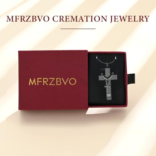 Cross Cremation Jewelry Urn Necklace for Human Ashes for Women Men Memorial Ashes Keepsake Birthstone Pendant - color: Black-Black