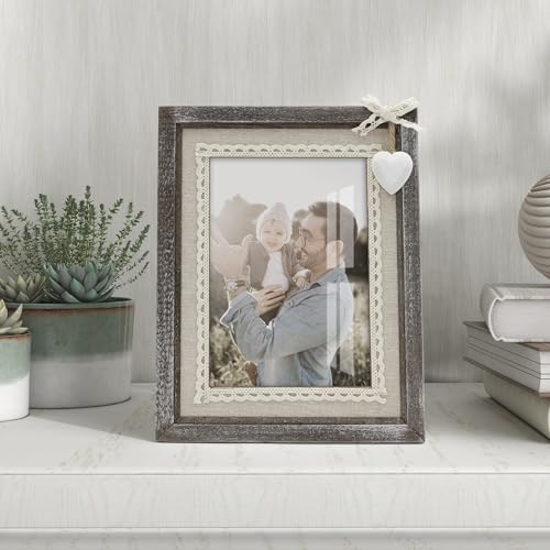 Sapowerntus 5x7 Rustic Picture Frames Wooden Farmhouse Heart Photo Frame - size: 5x7 in (single)