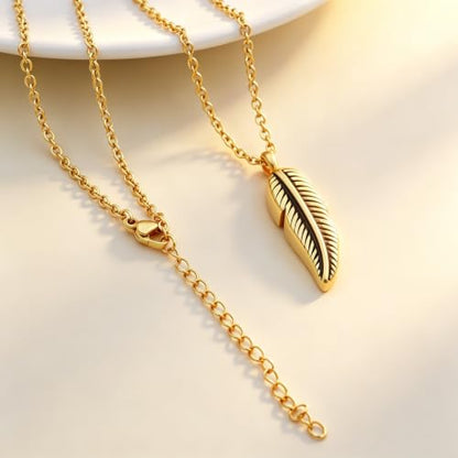 SIYUU Feather Urn Necklace Hold Cremation Ashes Keepsake Memorial Jewelry Stainless Steel Personalized Funeral Jewelry for Women Men - color: Gold