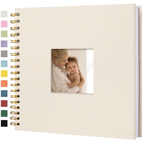 Scrapbook Photo Album Linen Cover, 10 x 10 Inch Hardcover Kraft White Pages Memory Book, for Travel Wedding Guest Book Christmas Baby Shower (20 Sheets/ 40 Pages,Beige) | Beige Hardcover Kraft White Pages Memory Book, for Travel Wedding Guest Book Christm