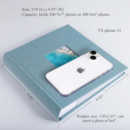 1DOT2 Photo Album with Writing Space, 100 Pages, Linen Cover, Cyan Blue - color: Cyan Blue