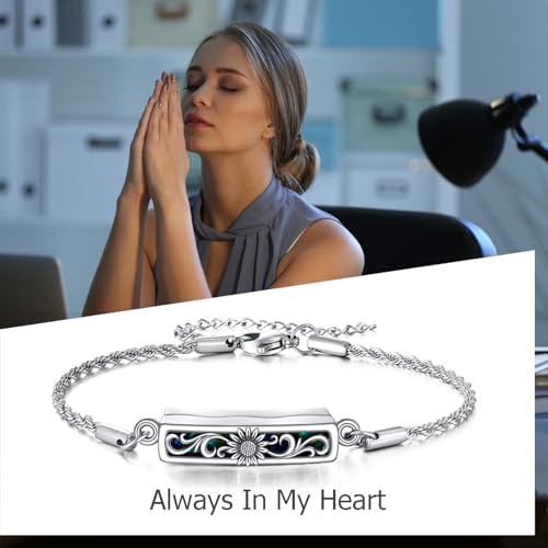 ONEFINITY Urn Bracelet for Ashes 925 Sterling Silver Abalone Shell Hummingbird/Dragonfly/Butterfly/Sunflower Cremation Jewelry for Ashes Keepsake Pendant Locket Bracelet for Women Mom - style: A-Sunflower