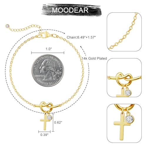 Moodear Cross Bracelet for Women, Dainty Sterling Silver/Gold Plated Gift | Christian Religious Gifts for Teen, Stocking Stuffers, Adjustable Link Bracelets, Sparkling CZ Cross, Non Tarnish Jewelry - color: Gold Knot Cross Bracelet