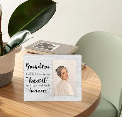 Grandma Memorial Picture Frame, I Will Hold You in My Heart Remembrance Wooden Photo Frame Gifts for Loss of Grandma, 4x6 inch Photo - style: Grandma Memorial Remembrance