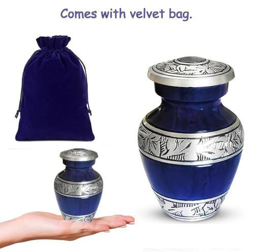 Brass Small Keepsake Cremation Urns for Human Ashes Adult with Velvet Bag - color: Purple, size: 1 Pcs Small