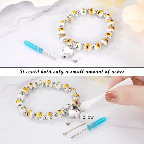 XIUDA Heart Cremation Memorial Urn Bracelet 316L Stainless Steel Keepsake Jewelry Urn Bracelet for Ashes for Women-With Me Always - style: Yellow Flower