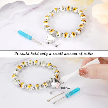 XIUDA Heart Cremation Memorial Urn Bracelet 316L Stainless Steel Keepsake Jewelry Urn Bracelet for Ashes for Women-With Me Always - style: Yellow Flower