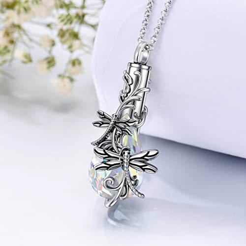 PELOVNY Urn Necklace for Ashes 925 Sterling Silver Butterfly Dragonfly Bee Phoenix Hummingbird Urn Necklaces Animal Crystal Cremation Jewelry for Ashes Cat Dog Pet Memorial Gifts - color: 20-Dragonfly Urn