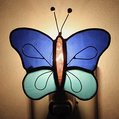 Gift Essentials Blue Butterfly Plug-in Night Light - Stained Glass | Blue Butterfly Stained Glass Plug-in Nightlight with On/Off Rocker Switch. Includes One 4-Watt Replaceable Warm-Glow Bulb. - color: Blue Butterfly