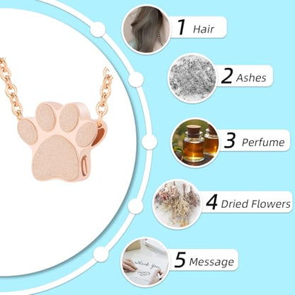 Pet Cremation Jewelry for Ashes Pendant Pet Urns For Dogs/Cats Urn Ashes Pendant Paw Print Urn Necklace with Mini Keepsake Memorial Ash Jewelry - color: Rose Gold
