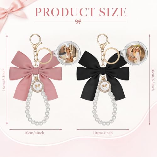 12 Pack Braid/Bow/Pearl Photo Frame Keychain Bulk | Braid/Bow/Pearl Keychain Bulk, Blank Photo Frame Keychain, DIY Charms Gift, Wedding Bridal Party Favor - style: Bow