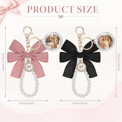 12 Pack Braid/Bow/Pearl Photo Frame Keychain Bulk | Braid/Bow/Pearl Keychain Bulk, Blank Photo Frame Keychain, DIY Charms Gift, Wedding Bridal Party Favor - style: Bow