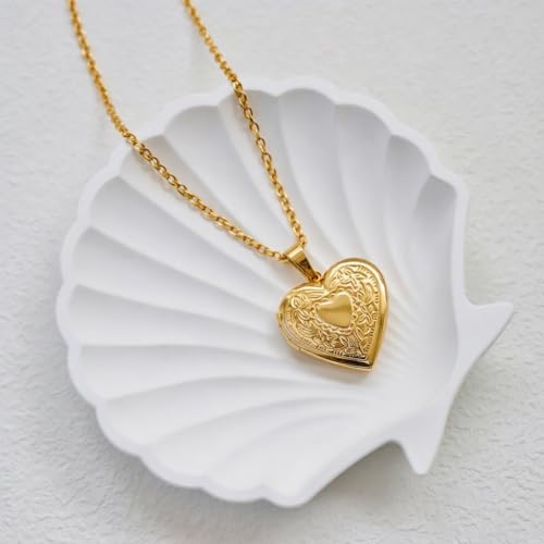 Rnivida Flowers Heart Locket Necklace for Women, Hold Photo Pictures Locket, 18 Inches - color: Gold - small heart