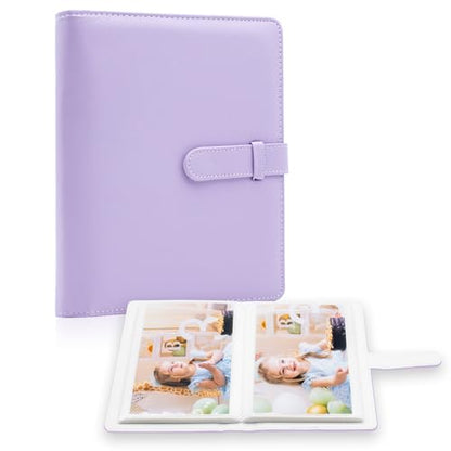 Photo Album 4x6 Photos - 68 Pockets Small Mini Capacity Premium Vegan Leather Cover Case, Portable Wallet Photo Book for Boys Girls Birthday Wedding (Purple) - color: Purple