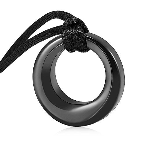 Hearbeingt Cremation Jewelry Urn Necklace for Ashes for Women Men, Circle of Life Eternity Memorial Pendant Ash Jewelry - color: Black