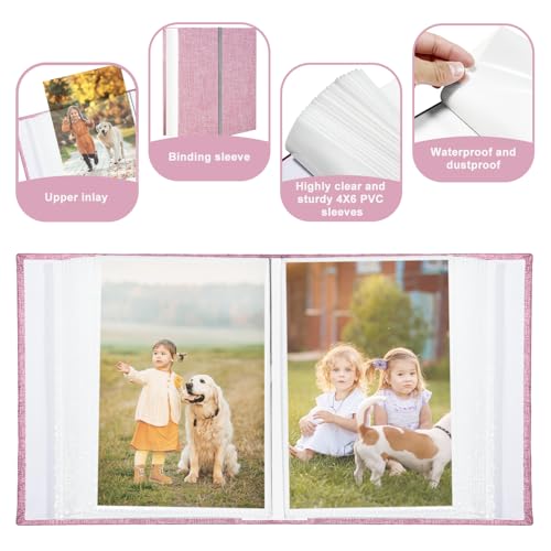 Photo Album 4x6 100 Pockets, Linen Cover Top Loader Vertical, Slip-in Picture Pink Pockets Albums for Wedding, Family, Anniversary, Baby, Vacation - color: Pink, size: 100 Pockets
