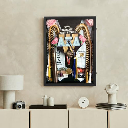 Large Graduation Shadow Box Frame for Cap Gown, Black 18x24 Display Case - color: Rustic Black, size: 18"x24" (45.7x61.0 cm)